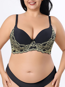 A-G Cup Lace Large Size Gathering Bra Sexy Underwire Support Three-row Buckle Closure Comfortable Lace Bra