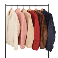 Femmes Doux Polaire Sherpa Stand Neck Résine Zipper Full Face Zip Up Veste En Peluche Avec Poche À La Main