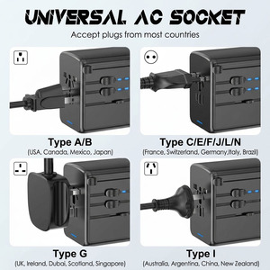 Adaptateur de voyage universel 100W, prises multiples, charge rapide, alimentation AC 2500W pour <span class=keywords><strong>MacBook</strong></span>, iPhone, iPad, ordinateur portable, téléphone USB-C - Product Image 3