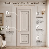 Porte intérieure en bois classique française à 2 panneaux avec coins floraux sculptés en 3D et serrure magnétique en laiton pour villa de luxe