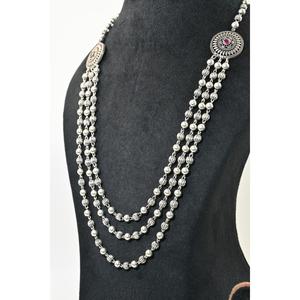 Vintage Ethnic 925 Silver Oxidised Matar Mala <b>Necklace</b> with <b>Ruby</b> Inlay Women's Wedding Jewelry Statement Piece - Product Image 2