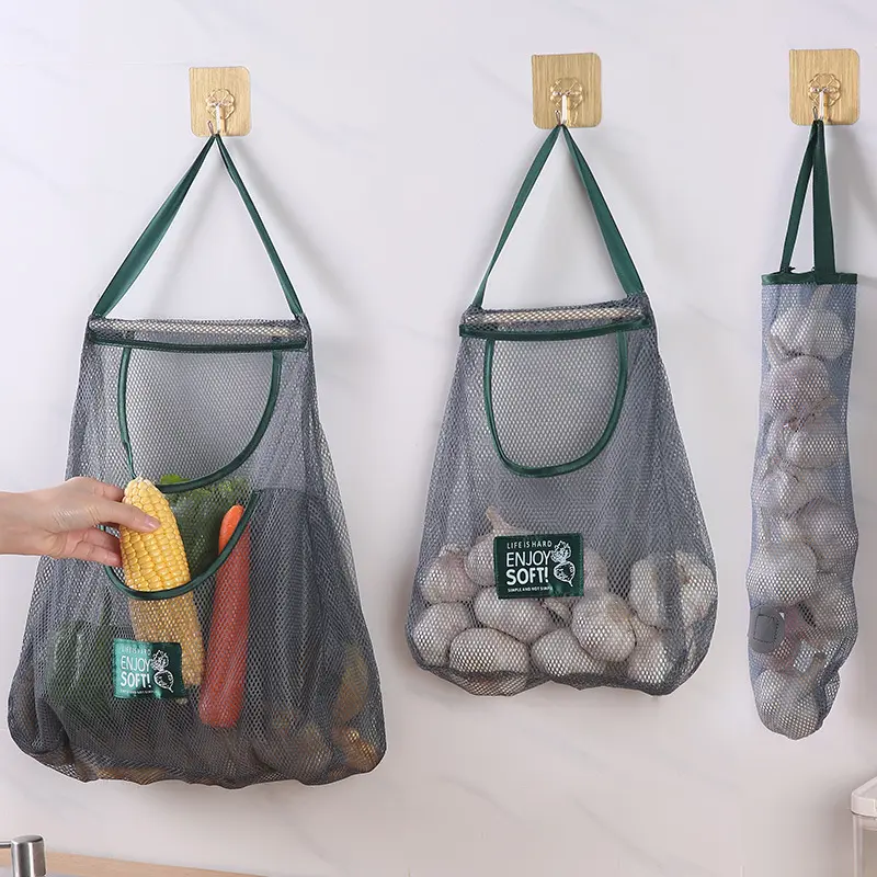 Diskon besar penyimpanan kapasitas besar tas jala gantungan dinding tas jaring grosir tas jala untuk bawang kentang sayuran dan buah