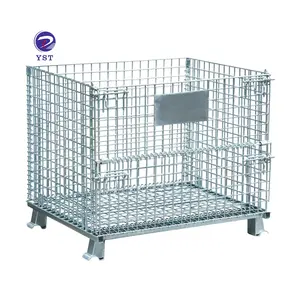 Customized warehouse storage collapsible foldable stackable metal steel wire mesh pallet cage