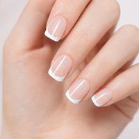 Lot de 32 faux ongles classiques français à presser, courts, carrés, rose nude brillant, en ABS souple, style français, réutilisables, OEM ODM