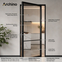 Puerta de Cocina Moderna de Aluminio con Marco Delgado y Vidrio Templado para Proyectos de Apartamentos, Precio de Fábrica, Suministro al por Mayor