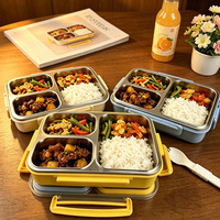 Boîte à lunch nordique portable en acier inoxydable 304 de haute qualité, hermétique, sans transfert de saveur, triple compartiment, 800-1000 ml, compatible micro-ondes