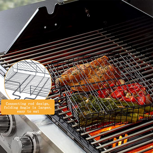 लकड़ी के हैंडल के साथ आउटडोर ग्रिल बीबीसी के लिए गैर-स्टिक बारबेक्यू नेट सब्जी ग्रिल टोकरी के लिए लकड़ी के हैंडल - Product Image 5