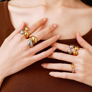 Fashion <b>Rings</b> Stainless Steel 18k Gold Plated Two Tone <b>Open</b> Design Irregular Shape Women's Jewelry Gift - Product Image 3