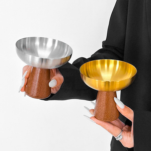 Coupelle à glace en bois de noyer 150/250 ml, assiette à gâteau en acier inoxydable SS304, bol à dessert/pudding pour restaurant <span class=keywords><strong>et</strong></span> fête - Product Image 5