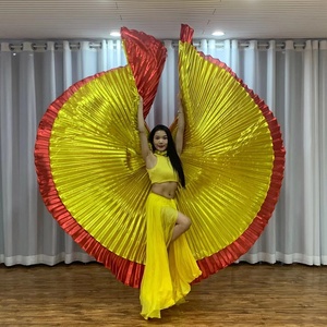 Lei balla adulti orientale danza del ventre Costume da scena doppio strato ali <span class=keywords><strong>rosse</strong></span> dorate per donne danzatrici del ventre - Product Image 1