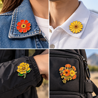 Badge en émail dur 3D en métal, motif marguerites africaines jaunes-orangées, objet de collection artistique pour les amateurs de plantes et de fleurs, personnalisable