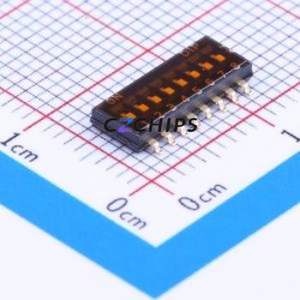 DHN-08F-T-V-T/R DIP Switch SMD-16P,4.5x11.4mm Switch Flat Toggle, Groove Type Single Pole Single Throw 8 1.27mm - Product Image 1