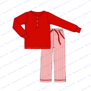 Red Stripe Cotton Knitting Monogram Kids Girls Pajamas Sets <strong>Xmas</strong> Christmas Family <strong>Matching</strong> Ruffled Toddler Girl <strong>Pyjama</strong> Wholesale - Product Image 5