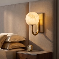Lámpara de Pared de Lujo de Latón Vintage con Mármol y Luz Blanca Cálida para Cabecera de Dormitorio, Entrada, Sala de Estar, Decoración del Hogar