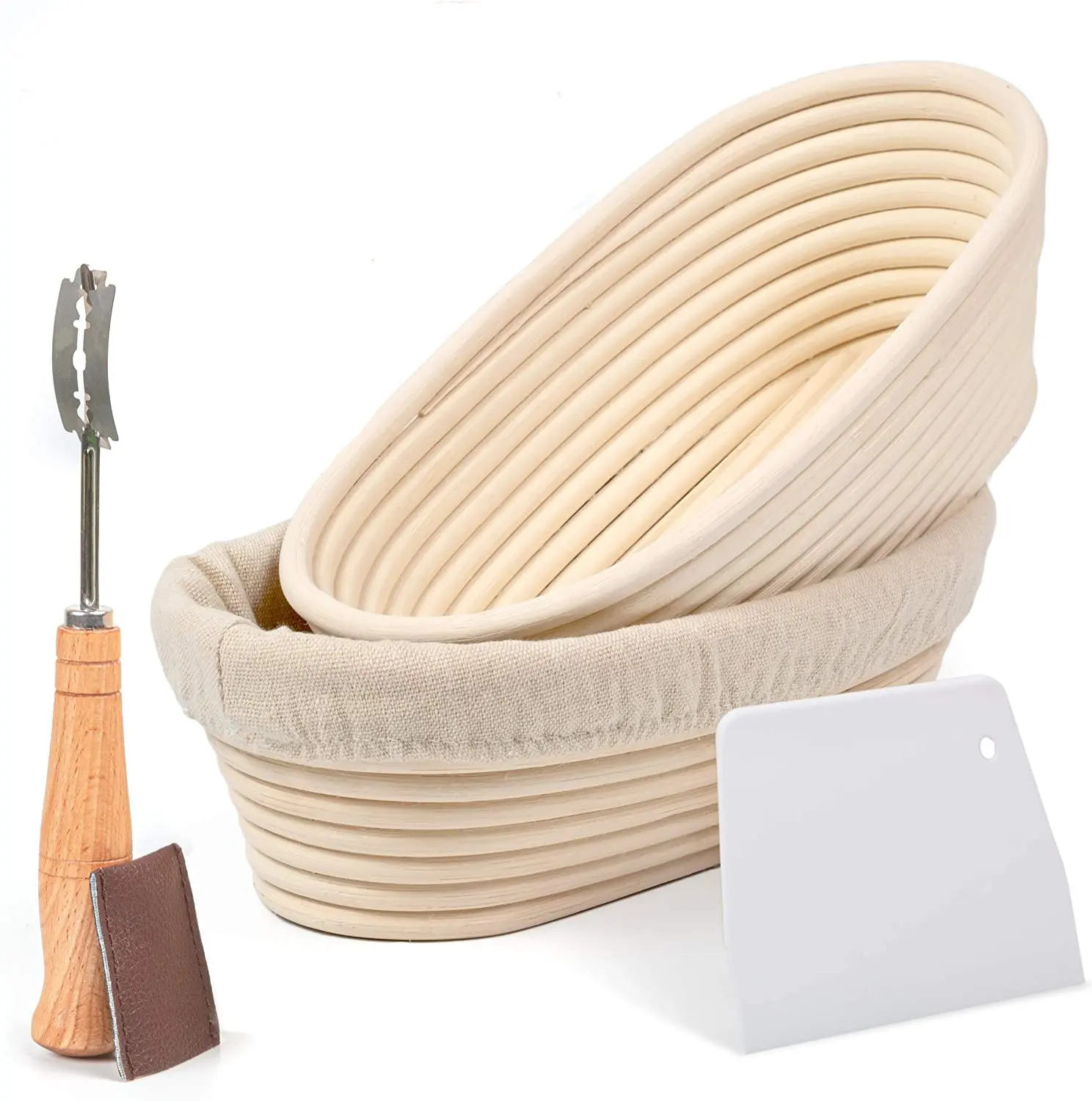 100% Nature Rattan Brotform Oval Shaped Dough Proofing Bowls Home Sourdough Bread Baking Artisan Bread Proofing Basket Set