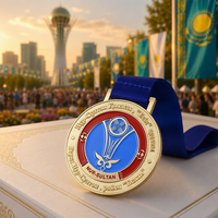 Maßgefertigte Sportmedaille aus Metall, 2D OEM, rund, Emaille, Zentralasiatischer Ethno-Stil, Multi-Souvenir-Auszeichnung, Gold-Finish mit blauem Band