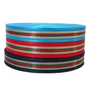 Laço de nylon listrado de 38mm, laço de poliéster de correia, material decorativo