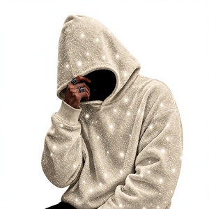 Men's Oversized Zip-Up Glitter Print Hooded Sweatshirt Regular Sleeve Knitted Cotton <b>Summer</b> Streetwear Pocket <b>Hoodie</b> - Product Image 1