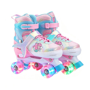 Patins à roulettes pour enfants, respirants et confortables, à double rangée, avec coque en PU, roues lumineuses sirène, pour filles débutantes, résistants aux chutes - Product Image 1