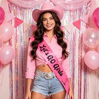 Lets Go Girls Cowgirl Schärpe Rosa Satin Party Schärpe für Junggesellinnenabschied Geburtstag Brautparty Western-Thema Outfit Accessoire