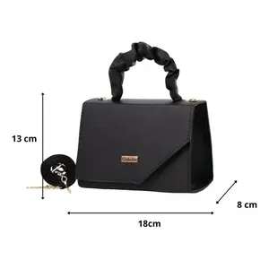 Borsa a Tracolla da Donna Fana Nera 18x8x13 Cm con Chiusura a Cerniera Impermeabile Catene Moda Estiva in PU Poliestere - Product Image 1
