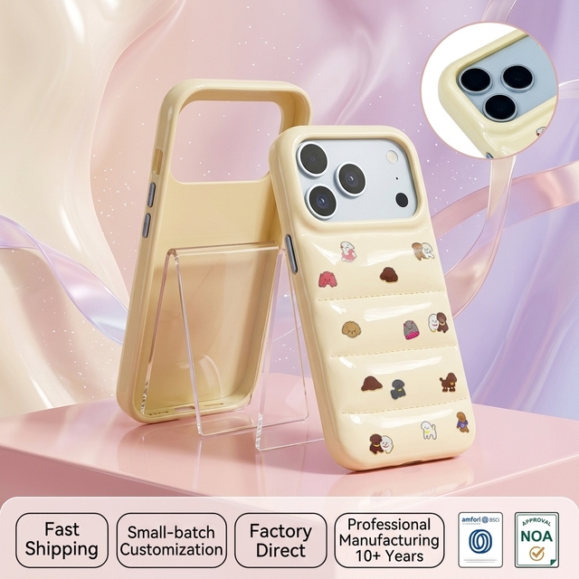 Sweet Pastel Cream Cartoon Puppy Puffer Phone Cover OEM Custom Print Fast Shipping Shockproof  Series for iPhone 16 Pro 15 17 18