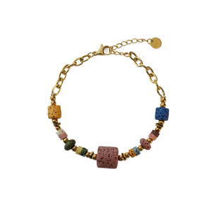 Fashion <b>Beaded</b> <b>Bracelet</b> 316L Stainless Steel PVD <b>Gold</b> Plating Sustainable Resistant Multi Color Cube Beads - Product Image 2