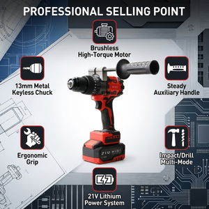 <span class=keywords><strong>Trapano</strong></span> <span class=keywords><strong>Avvitatore</strong></span> <span class=keywords><strong>a</strong></span> <span class=keywords><strong>Percussione</strong></span> Professionale Brushless 21V con Frizione Regolabile, Set <span class=keywords><strong>Trapano</strong></span> Elettrico per Progetti di Foratura del Legno - Product Image 3