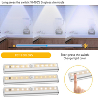 Éclairage sous armoire à télécommande, 3 couleurs, intensité variable en continu, lumières de placard rechargeables, veilleuse tactile sous comptoir