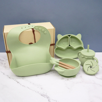 Ensemble d'alimentation pour bébé en silicone 6 pièces, fourchette, cuillère, bavoir 3D, assiette, bol, kit de repas pour tout-petits pour les repas quotidiens