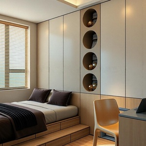 Minimalist Wall Bed Bedroom Wardrobe <b>Desk</b> <b>Bookshelf</b> Custom Furniture Set with Wood Panel Design - Product Image 5
