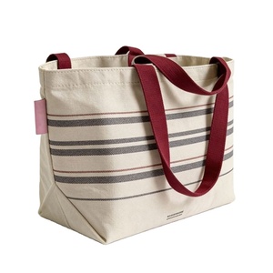 Bolsa de Mano Personalizada de Lona de Algodón con Rayas Horizontales, Bolsa Casual para Compras Diarias en el Supermercado - Product Image 1