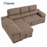 Canapé-lit multifonctionnel en forme de L avec un grand espace de couchage, un rangement relevable, des accoudoirs rembourrés et une tapisserie texturée douce