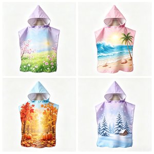 Serviette <span class=keywords><strong>de</strong></span> <span class=keywords><strong>plage</strong></span> poncho pour enfants avec impression par transfert thermique personnalisée, tissu éponge doux et respirant, très absorbant, serviette <span class=keywords><strong>de</strong></span> bain à capuche pour enfants - Product Image 4