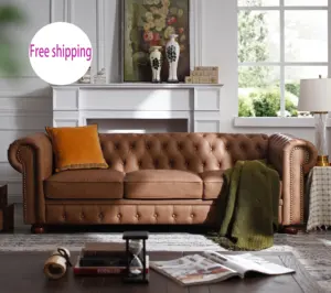 Spedizione gratuita all'interno degli stati uniti soggiorno moderno divano Chesterfield divano in pelle mobili divani a 3 posti