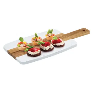 Em Estoque Kitchen Gift Wholesale Breakfast Board Acacia Wooden Marble Charcuterie Board Serving Tray Marble Cutting board