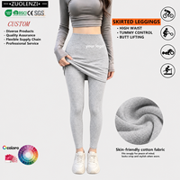 Legging de yoga 2-en-1 gris clair pour femme, doublé polaire, thermique, taille haute, coupe ajustée, effet galbant, logo personnalisé