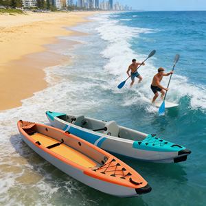 Kayak Gonfiabile Rinforzato in PVC da 4+ Metri per Sport Acquatici, Canoa per 2 Persone con Cuscino Effetto Filo Metallico, Paddle Board, <span class=keywords><strong>Barca</strong></span> da Pesca - Product Image 4