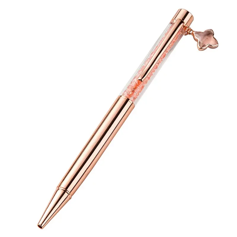 Thiết Kế Mới Tùy Chỉnh Khắc Laser Logo Kim Cương Kim Cương Crysta Rose Gold Pen Với Bùa May Mắn