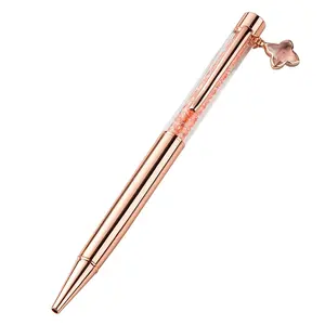 New Design Custom Laser Engraving Logo Metal Diamond Crysta Rose Gold Pen With Lucky Charms