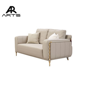 Muebles de Sala de Estar de Diseño Original y Exclusivo para Villa, Nueva Llegada, Juego de Sofás de 1, 2 y 3 Plazas con Tapicería de Cuero Genuino y Patas de Latón - Product Image 2