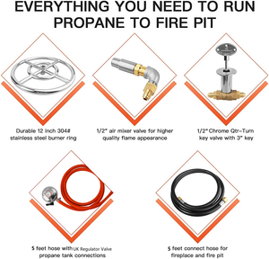 Regulador de Gas LP para Reino Unido, Anillo Quemador de Acero Inoxidable para Fogatas de Gas Propano, Kit de Instalación, Anillo Quemador para Fogatas de 12 Pulgadas - Product Image 4