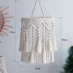 <span class=keywords><strong>Abat</strong></span>-<span class=keywords><strong>jour</strong></span> en macramé fait main avec <span class=keywords><strong>franges</strong></span> et pompons, style bohème décoratif - Product Image 1
