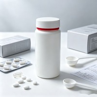Flacon en plastique HDPE opaque de 200 cc avec bouchon et anneau rouge, flacon cylindrique pour pilules, capsules, comprimés, emballage de produits de santé
