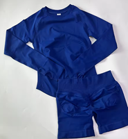 Ensemble de yoga 2 pièces pour femmes grandes tailles, uni, sans couture, séchage rapide, haut à manches longues avec découpes, short taille haute, tenue de fitness et d'entraînement