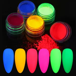 Hadiyah Fabriek Fluorescerende Gradiënt Nail Glitter Neon Poeder Shinny Pigment Stof Kracht Voor Uv Gel Polish Nail Art Decoraties