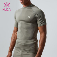 HUCAI Logo personnalisé Spandex léger pour hommes Compression active Muscle Dry Fit t Shirt Gym Shirt pour hommes