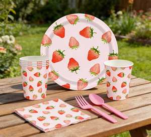 Vajilla Desechable Rosa para Fiesta de Cumpleaños de Niñas con Temática de Fresas, Baby Shower, Picnic, Cubierta de Mesa - Product Image 1