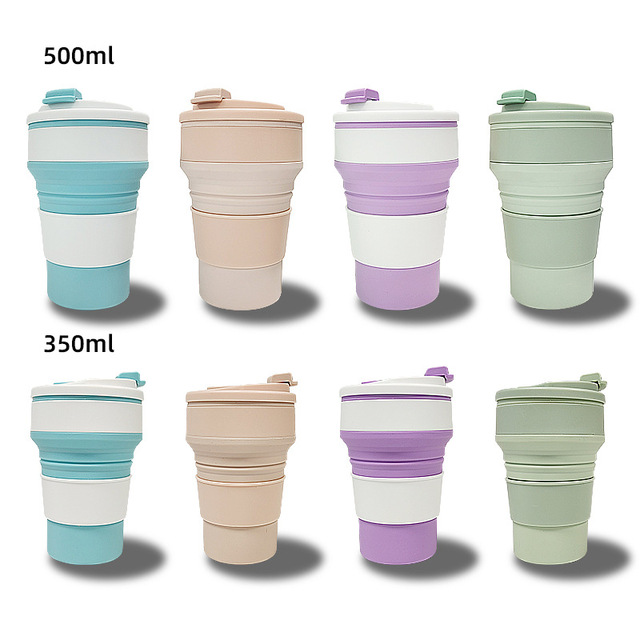17oz Wholesale Reusable Food-grade Silicone Travel Sports Foldable Water Bottle Foldable Coffee Mug Marble Pattern Microwave