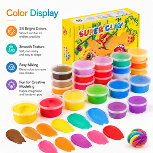 Kit de Pâte à Modeler Auto-Durcissante pour Enfants Dinosaures, 24 Couleurs, OEM, Super Légère, Non Toxique, Personnalisable, Vente en Gros, Artisanat Éducatif DIY - Product Image 5